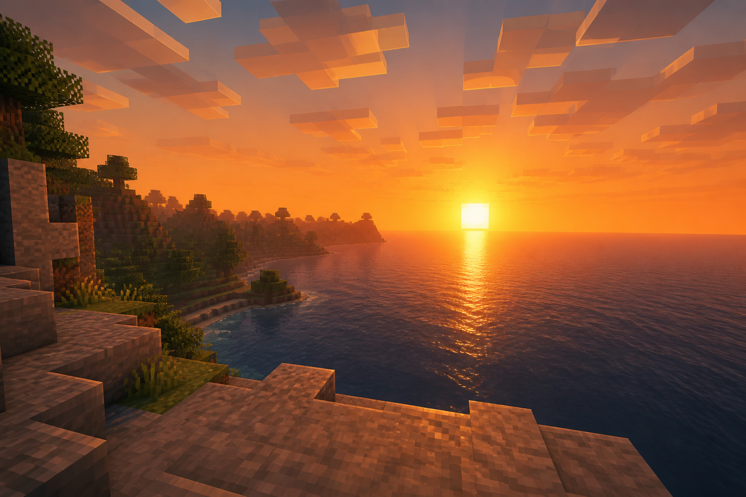 Утёс над океаном в стиле Minecraft